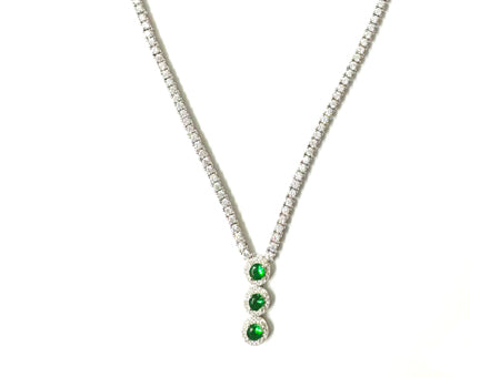 Emerald & Cubic Zirconia Stones Necklace - Sterling Silver