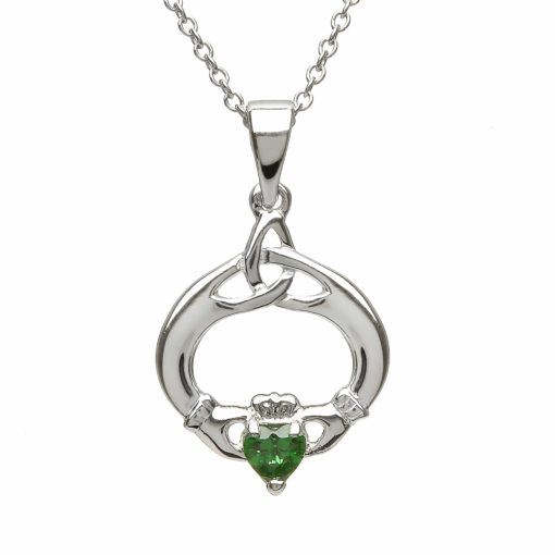 Claddagh & Trinity Knot Birthstone Pendant - Sterling Silver