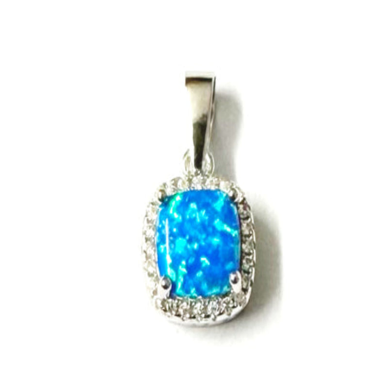 Blue Opal & Cubic Zirconia Pendant - Sterling Silver