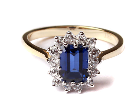 Sapphire & Cubic Zirconia Ring - 9ct Yellow Gold