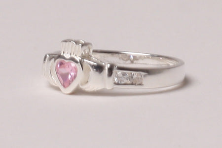 CZ Birthstone Claddagh Ring - Sterling Silver