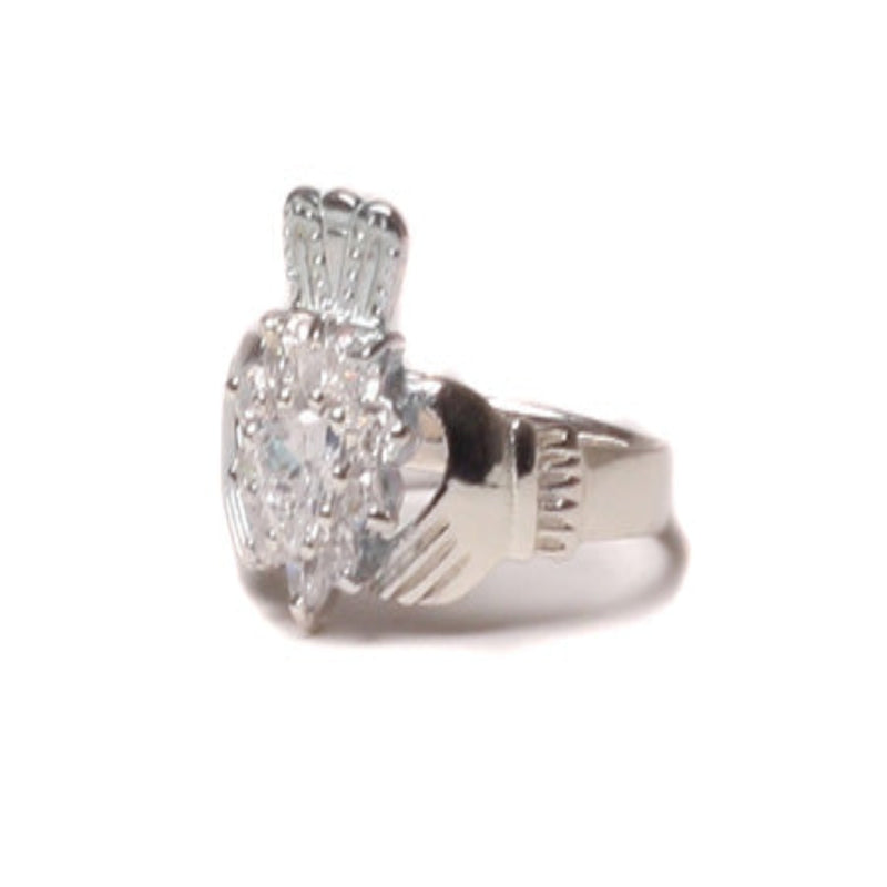 Claddagh Cluster Silver Ring with White Cubic Zirconia Stone