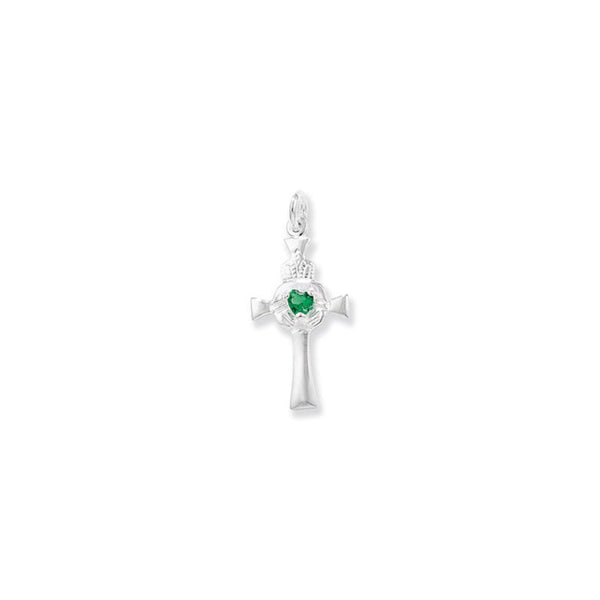 Small Claddagh Cross with green heart - Sterling Silver