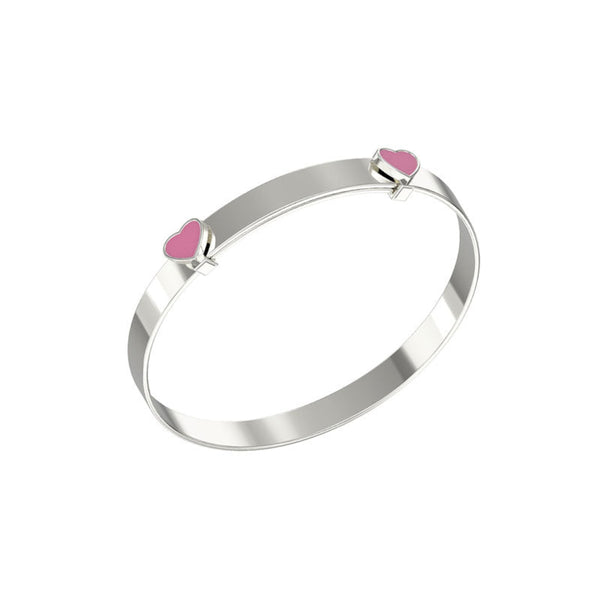 Kids Pink Heart Bangle - Sterling Silver