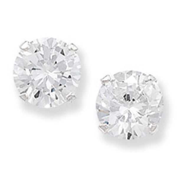 7mm Round CZ Earrings - Sterling Silver