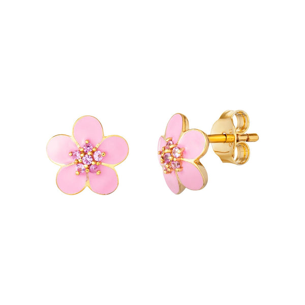 Coloured Cubic Zirconia Flower Earrings - Sterling Silver