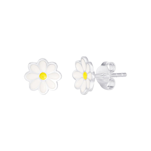 Kids White Flower Earrings - Sterling Silver