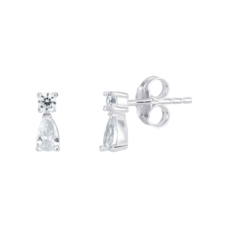 Pear Shape CZ Stud Earrings - Sterling Silver