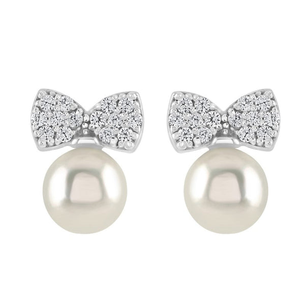 Pearl Bow Stud Earrings - Sterling Silver