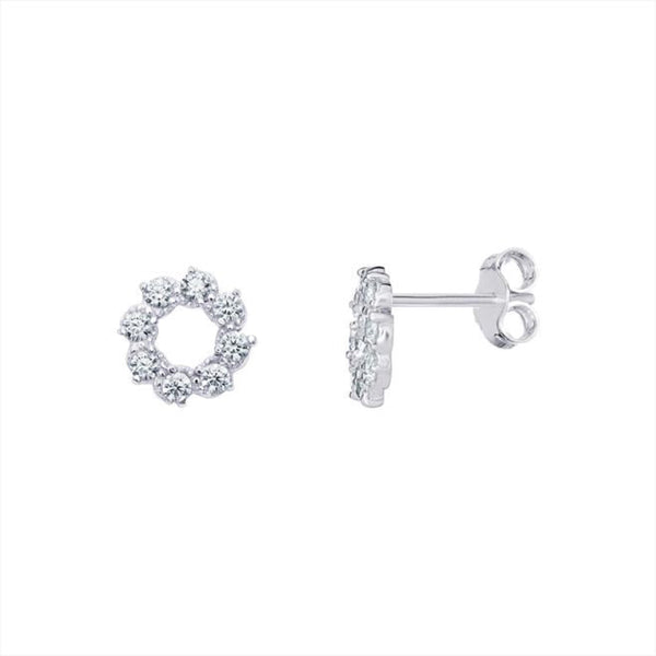 CZ Flower Stud Earrings - Sterling Silver