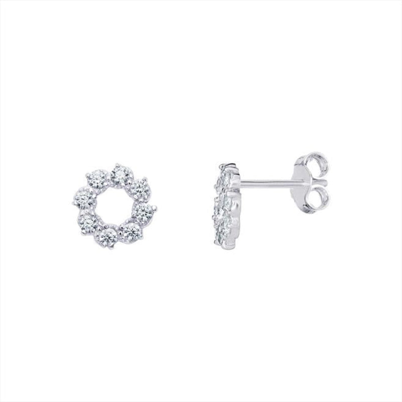 CZ Flower Stud Earrings - Sterling Silver