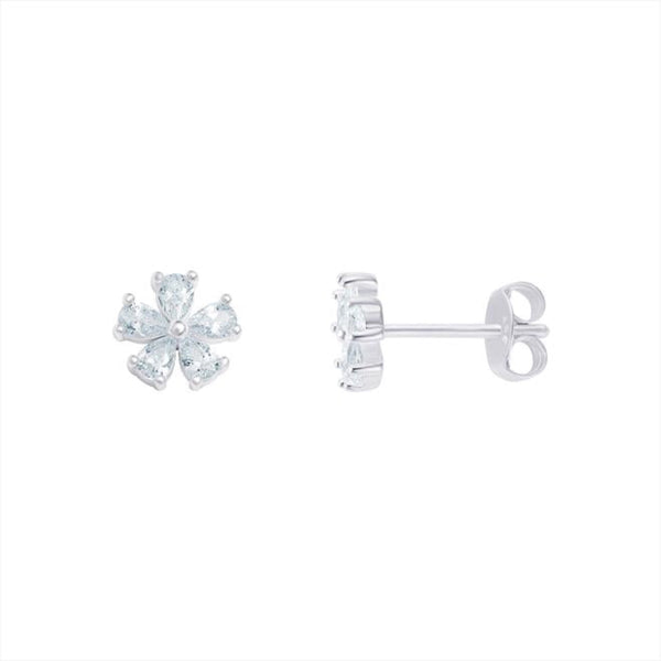 CZ Flower Floral Earrings - Sterling Silver