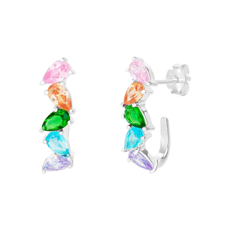 Multi Coloured Cubic Zirconia Hoop Earrings - Sterling Silver