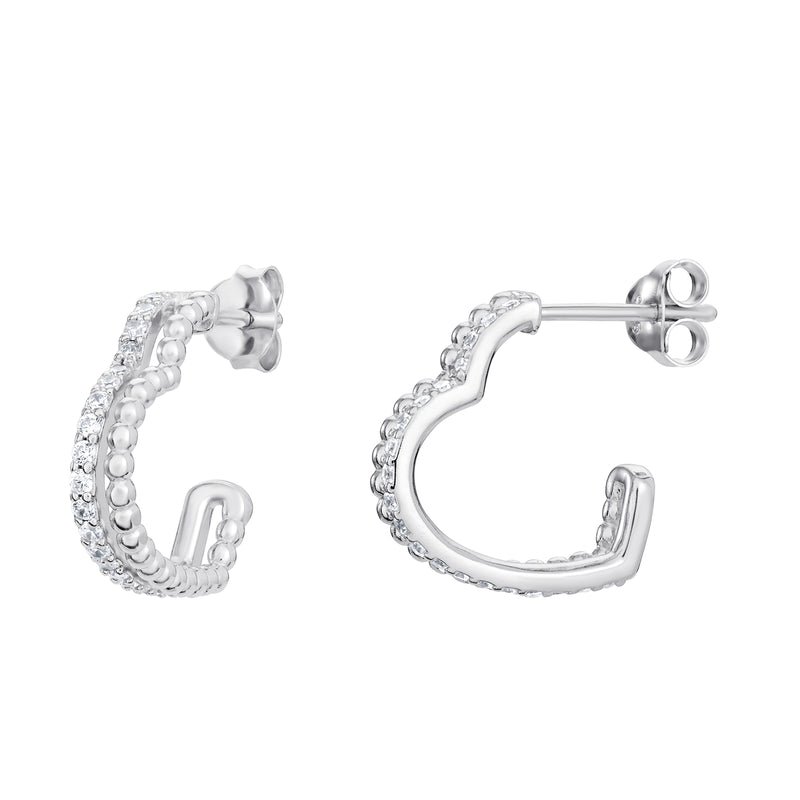 Cubic Zirconia Heart Earrings - Sterling Silver