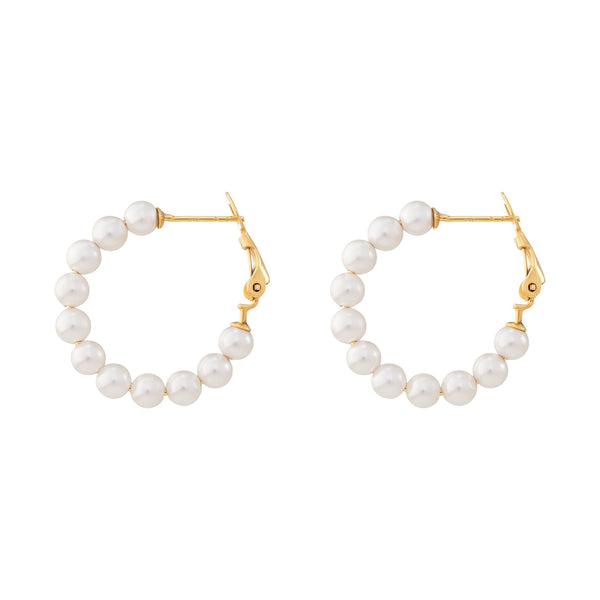 Pearl Hinged Hoop Earrings - Silver Gold Plated