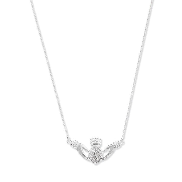 CZ Claddagh Necklace - Sterling Silver