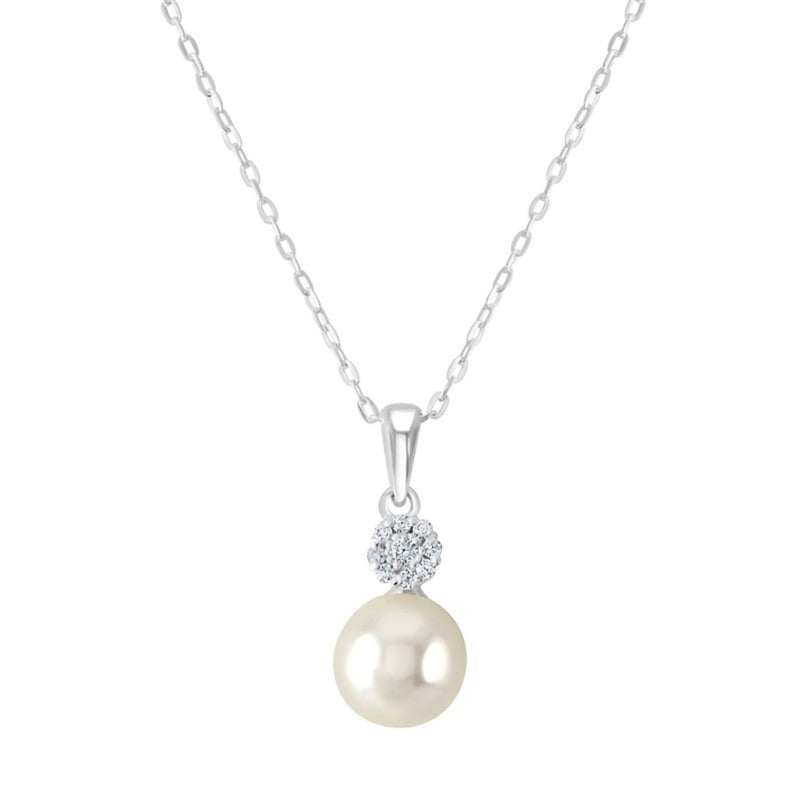 Pearl CZ Drop Necklace - Sterling Silver