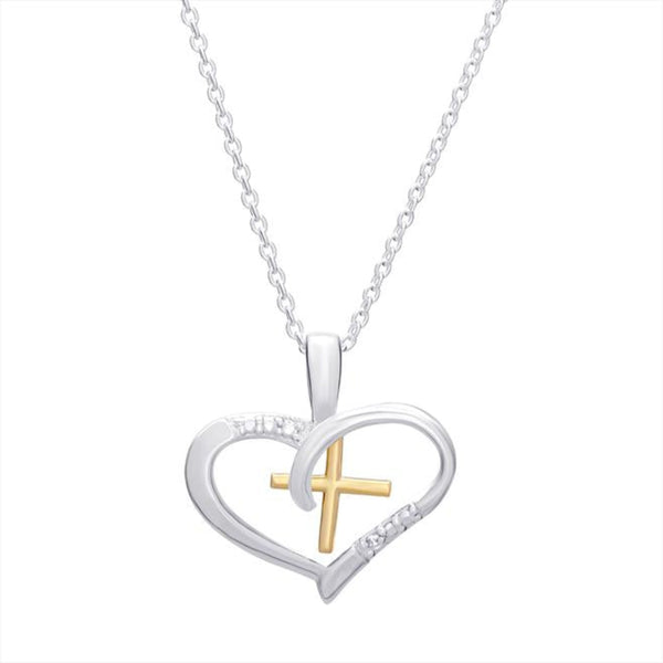 CZ Heart Cross Necklace - Sterling Silver