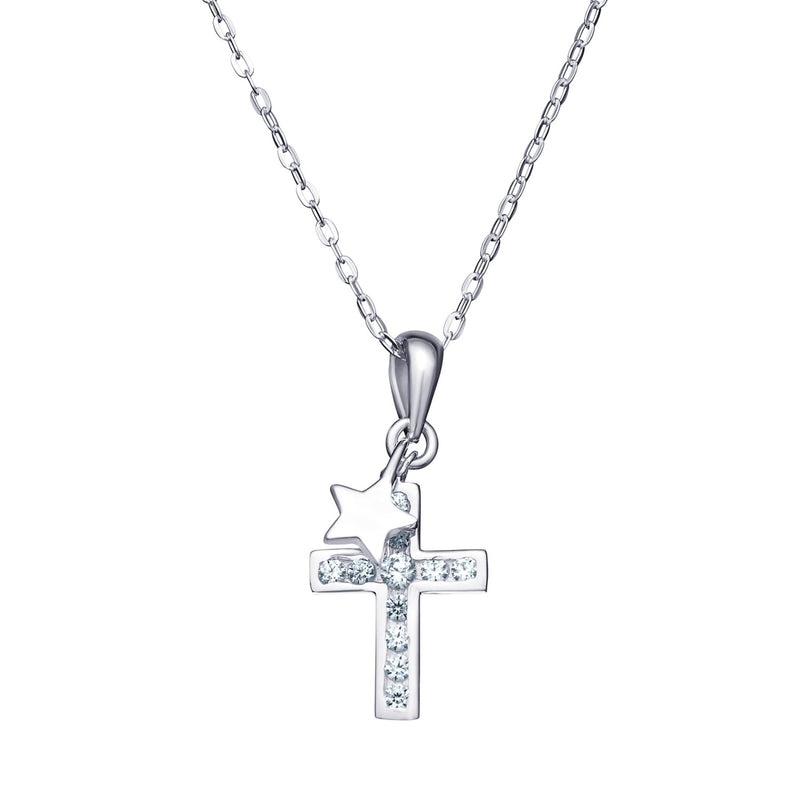 Cross & Star CZ Necklace - Sterling Silver communion confirmation gifts