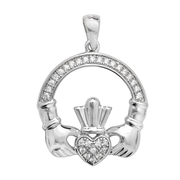 CZ Claddagh Pendant - Sterling Silver