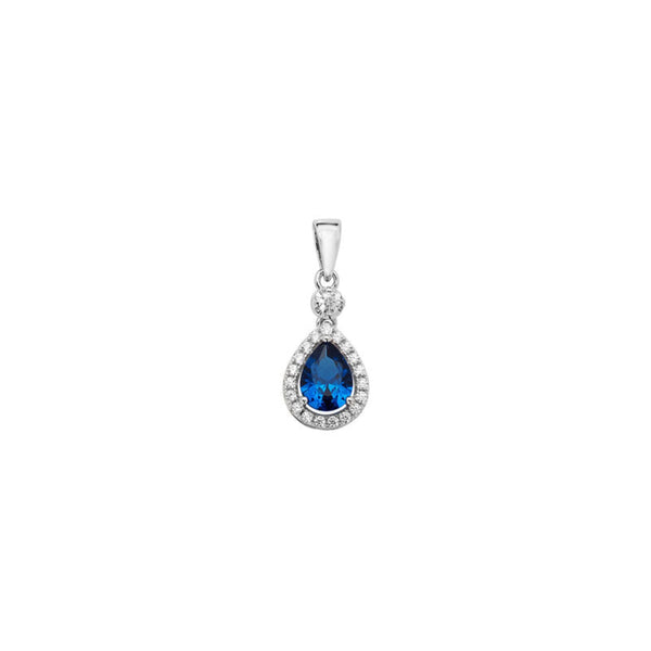 Sapphire Cubic Zirconia Pendant - Sterling Silver