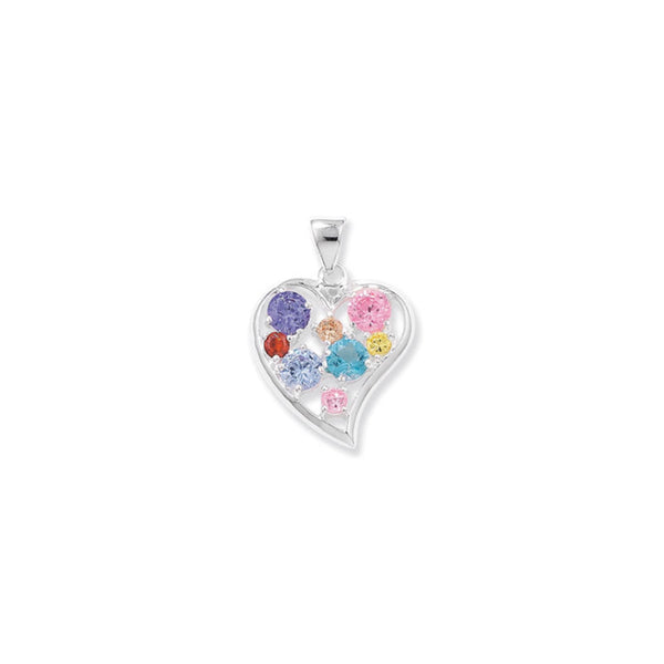 Heart Pendant with Multi-Colour CZ - Sterling Silver