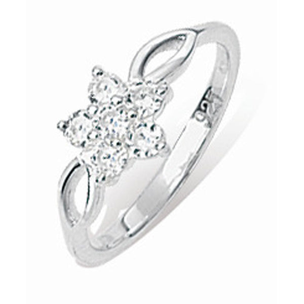 Star Shaped Cz Ring - Sterling Silver