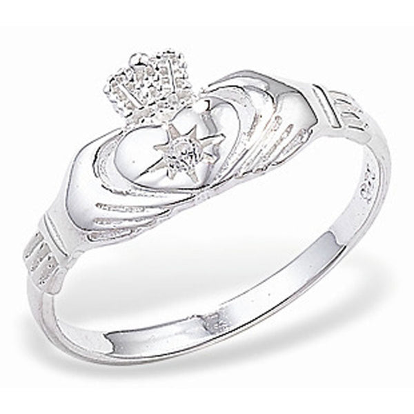 Claddagh Cubic Zirconia Heart Ring - Sterling Silver