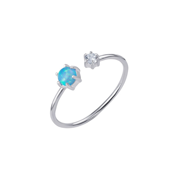 Cubic Zirconia Opal Adjustable Ring - Sterling Silver