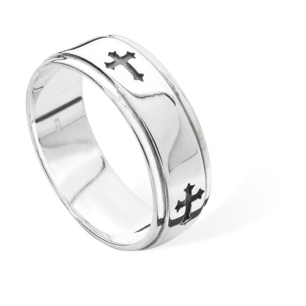 Gents Ring With Cross - Sterling Silver