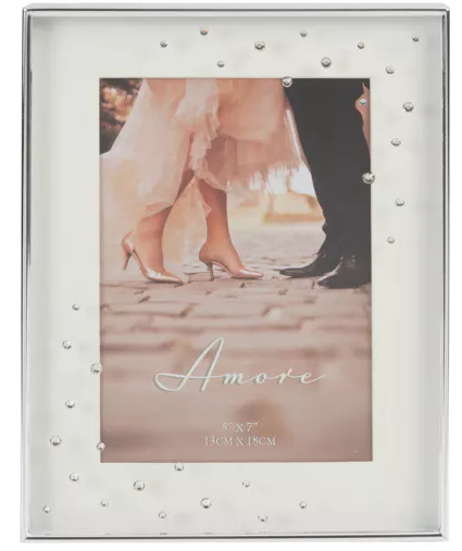 5" x 7" Amore Frame With Crystals - Silverplated