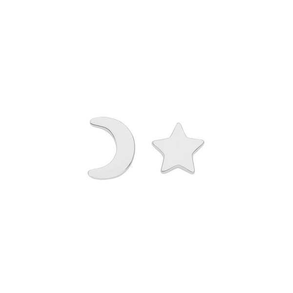 Star & Moon Stud Earrings - Silver Rhodium