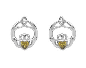 Claddagh Trinity Birthstone Stud Earrings - Sterling Silver