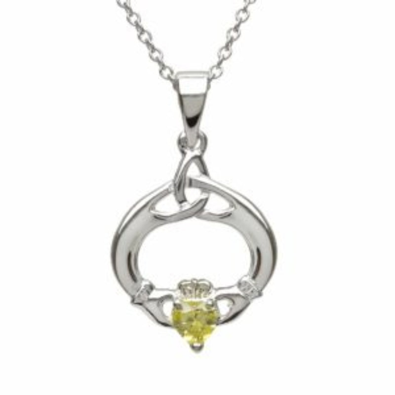 Claddagh & Trinity Knot Birthstone Pendant - Sterling Silver