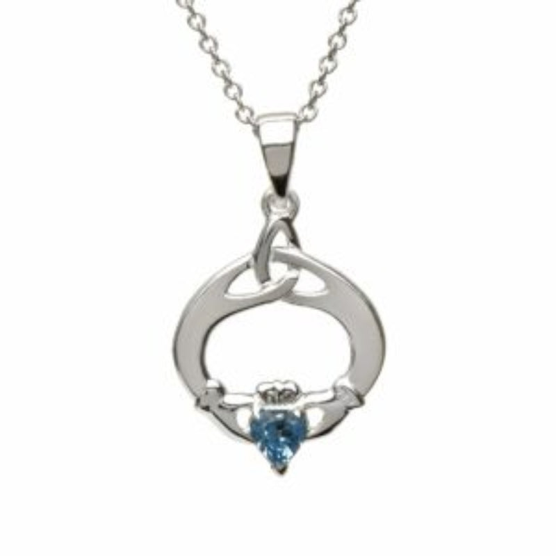 Claddagh & Trinity Knot Birthstone Pendant - Sterling Silver