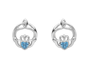 Claddagh Trinity Birthstone Stud Earrings - Sterling Silver