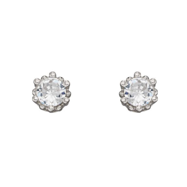 Dotted Edge Round Stud Earrings - Silver