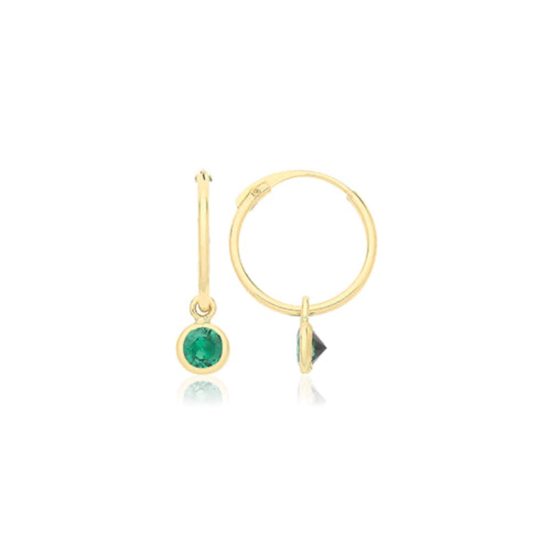 Sleepers with Hanging Emerald CZ - 9ct Yellow Gold