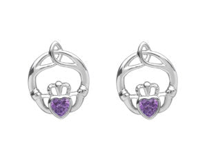 Claddagh Trinity Birthstone Stud Earrings - Sterling Silver