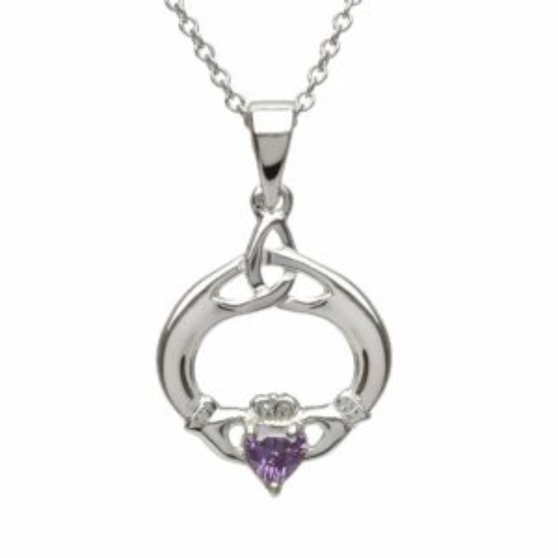 Claddagh & Trinity Knot Birthstone Pendant - Sterling Silver