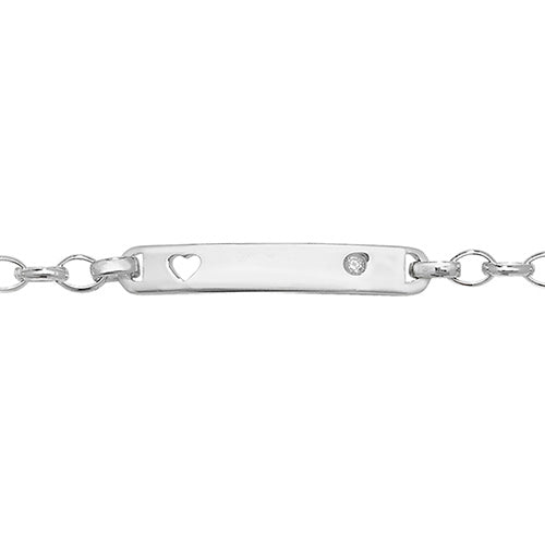 Babies Heart & Cubic Zirconia ID Bracelet - Sterling Silver