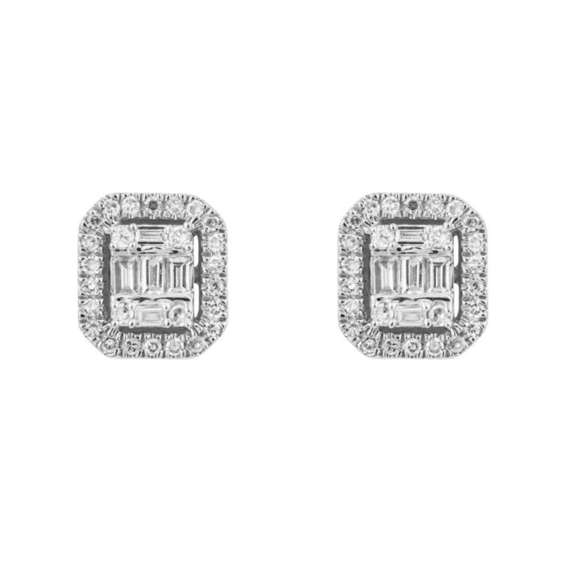 Pave Square Diamond Earrings- 9ct Gold