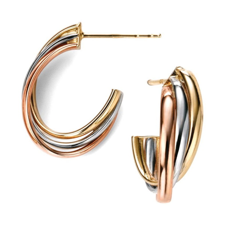 9ct Yellow/White/Rose Gold Open Hoop Earrings