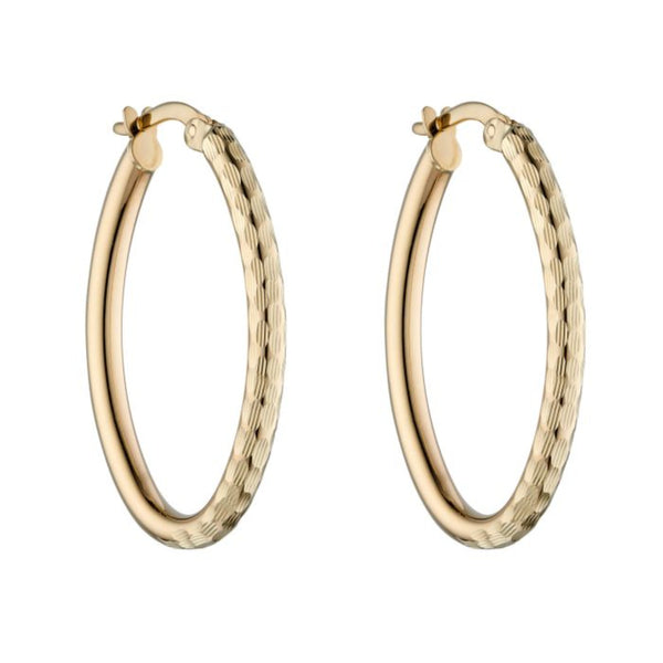 Double Textured Oval Hoop Earrings - 9ct Gold