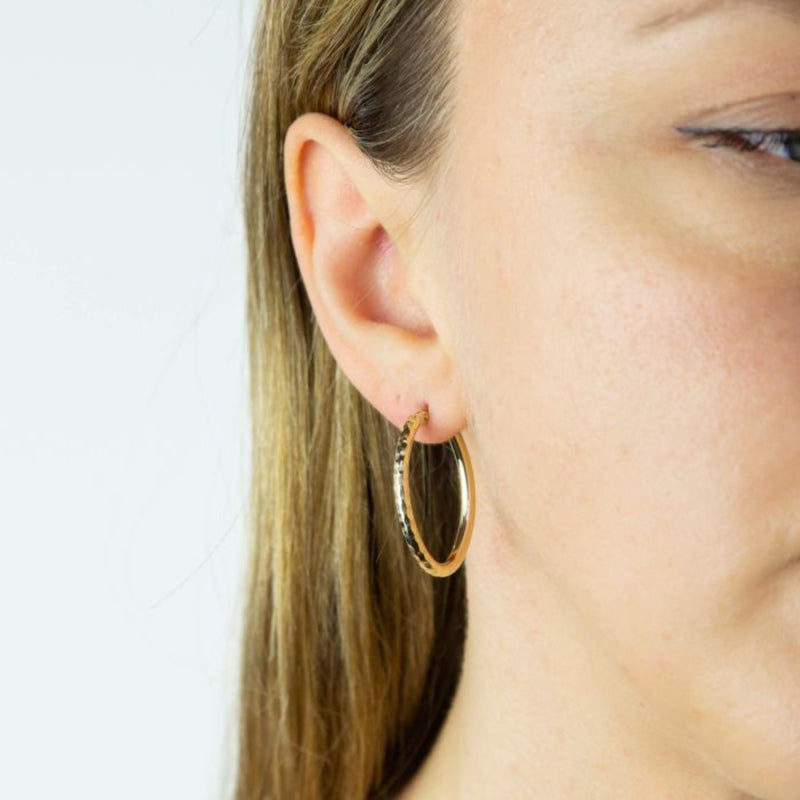 Double Textured Oval Hoop Earrings - 9ct Gold