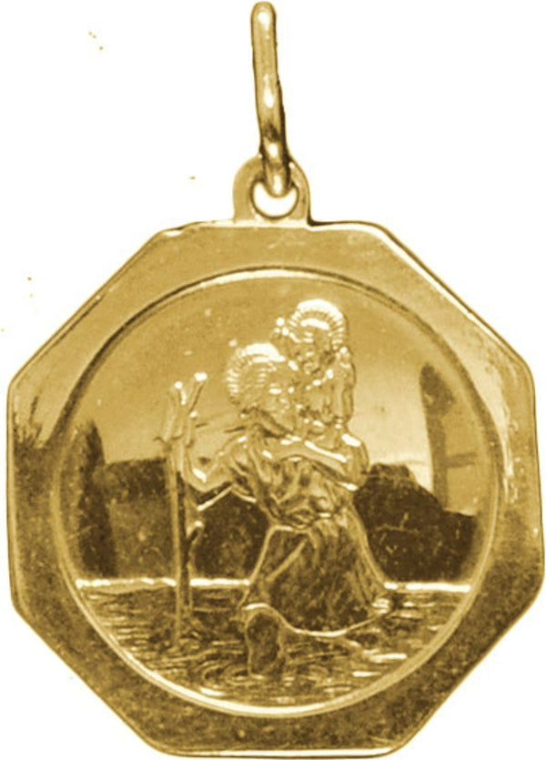 Hexagonal St. Christopher Medal - 9ct Gold