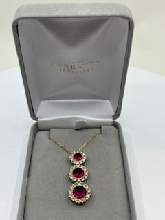 Trilogy Ruby CZ Pendant - 9ct Yellow Gold