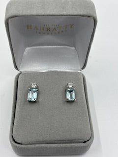 Aquamarine & Diamond Stud Earrings  - 18ct White Gold