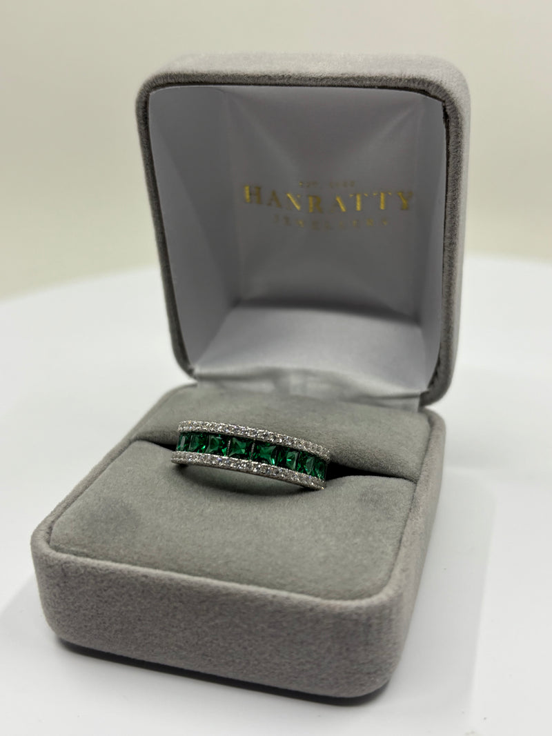 Emerald & Cubic Zirconia Ring - Sterling Silver