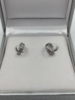 Cubic Zirconia Hoop Earrings - White Gold